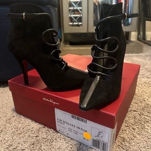 Salvatore Ferragamo Ciconia Suede Lambskin Kid Strap Booties